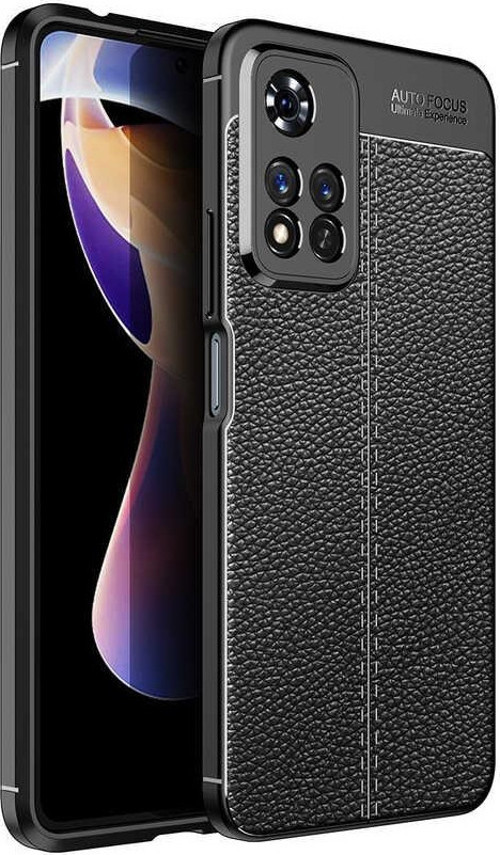 Xiaomi Redmi Note 11 Pro Plus 5G Kılıf Darbe Korumalı Deri Görünümlü Silikon Arka Kapak - Siyah