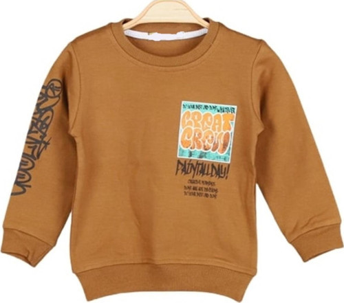 Erkek Çocuk Great Yazı Desenli Kolu Yazılı Şardonlu Kahverengi Sweatshirt