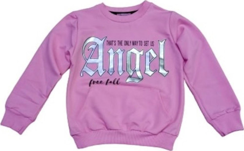 Kız Çocuk Angel Yazı Desenli Kanguru Cepli Bel Bilek Lastikli Pembe Renk Sweatshirt