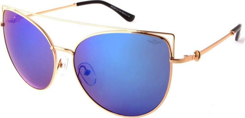 Kadın Güneş Gözlüğü Cat Eyes Tasarım Gold Çerçeve Mor Aynalı Cam