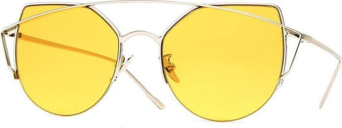 Kadın Güneş Gözlüğü Cat Eyes Tasarım Gold Çerçeve Sarı Cam