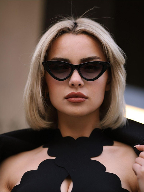 Kadın Güneş Gözlüğü Cat Eyes Tasarım Siyah Çerçeve Siyah Cam