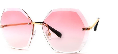 Kadın Güneş Gözlüğü Geometrik Tasarım Gold Çerceve Pembe Cam