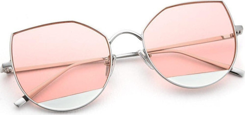 Kadın Güneş Gözlüğü Geometrik Tasarım Gold Çerçeve Pembe Cam