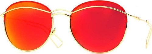 Kadın Güneş Gözlüğü Oval Tasarım Gold Çerceve Aynalı Kırmızı Cam
