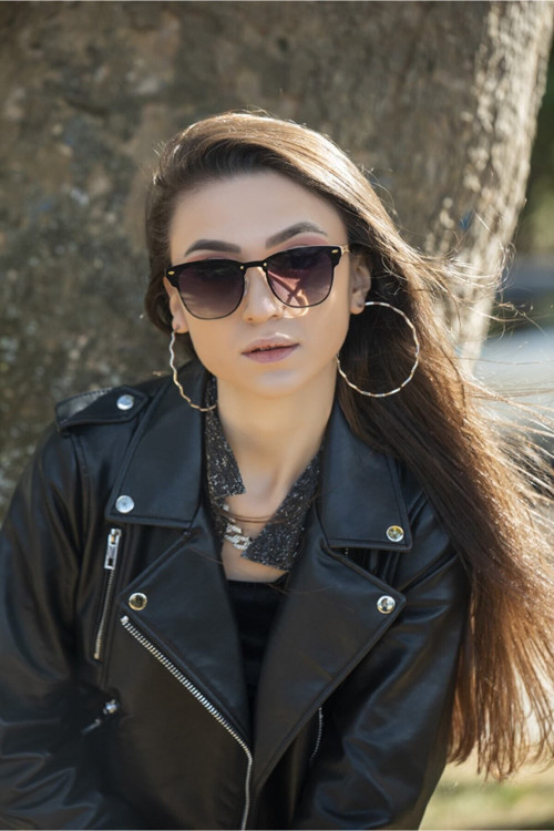 Unısex Güneş Gözlüğü Siyah Mat Cam Sarı Metal Çerçeve