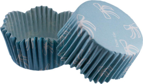 Cupcake Kalıbı Pet Kapsül Dalgalı Kek Kalıbı 65X38 MM (100 Adet) Fiyonklu Mavi