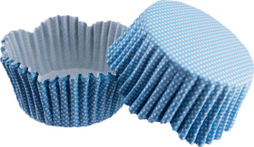 Cupcake Kalıbı Pet Kapsül Dalgalı Kek Kalıbı 65X38 MM (100 Adet) Mavi Küçük Puanlı