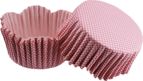 Cupcake Kalıbı Pet Kapsül Dalgalı Kek Kalıbı 65X38 MM (100 Adet) Pembe Küçük Puanlı