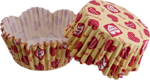 Cupcake Kalıbı Pet Kapsül Dalgalı Sarıya Kırmızı Kalpli Yazılı Kek Kalıbı 65X38 MM (100 Adet)