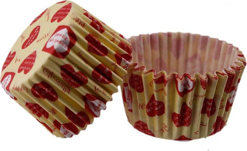 Kek Kalıbı Pet Kapsül 52X45 MM Kağıt Cupcake Kağıdı (100 Adet) Sarıya Kırmızı Kalpli Yazılı