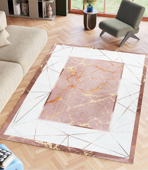 Kadife Dokulu Lastikli Süngerli Kaymaz Yıkanabilir Modern Desenlerde Halı Örtüsü- 6 M2