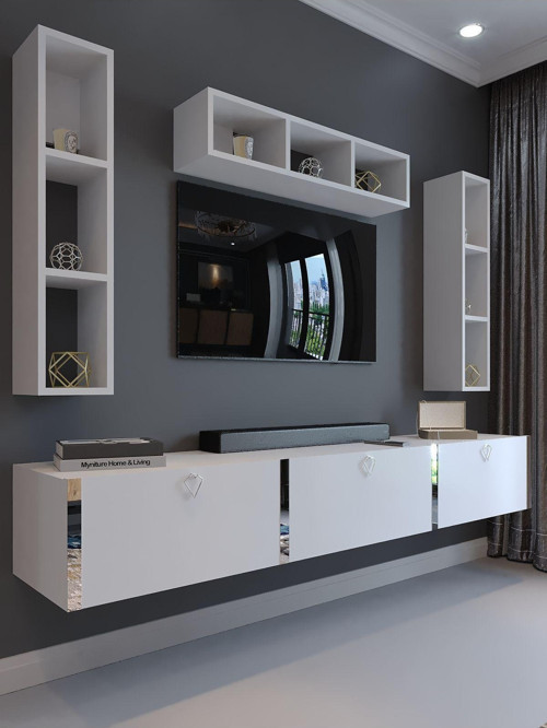 Festival Tv Ünitesi S13007-1 Beyaz Parlak Silver Duvara Monte Tv Sehpası