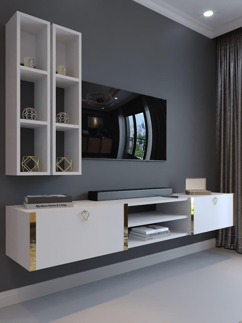 Festival Tv Ünitesi G13000-1 Beyaz Parlak Gold Duvara Monte Tv Sehpası