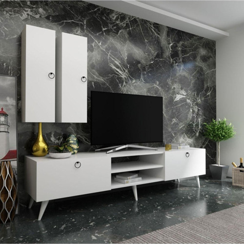 Ideal Tv Ünitesi Duvar Raf Ve Duvar Dolaplı Q7022-1 Beyaz