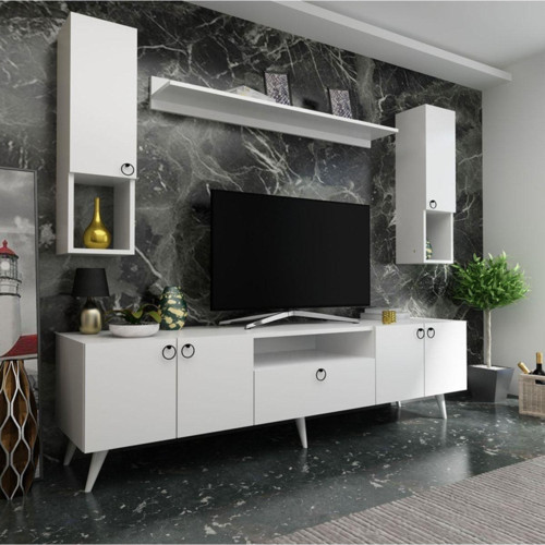 Ideal Tv Ünitesi Duvar Raf Ve Duvar Dolaplı Q7025-1 Beyaz