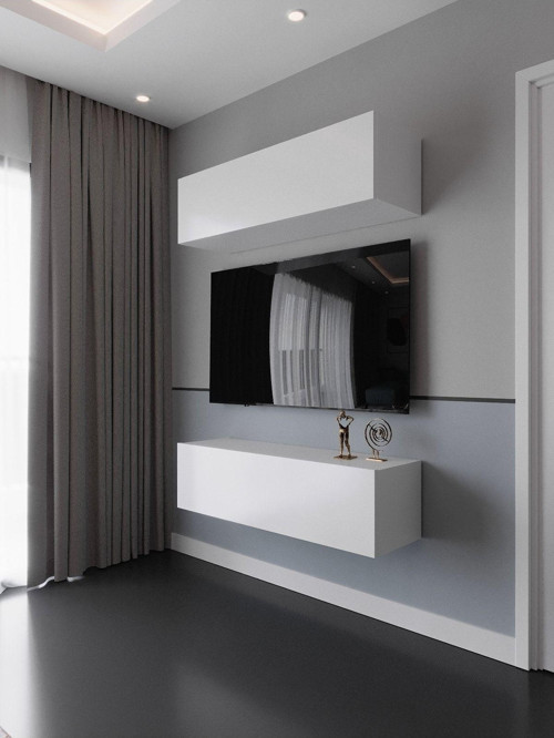 Duvara Monte Tv Sehpası Beyaz S6113-1