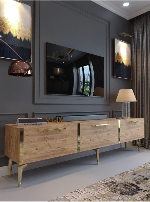Festival Tv Sehpası G3817-6-Y1-D2 Çam Gold Metal Kulp