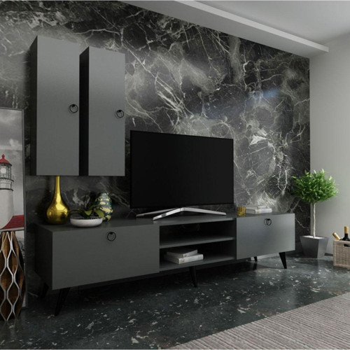 Ideal Tv Ünitesi Duvar Raf Ve Dolaplı Q7822-4 Antrasit