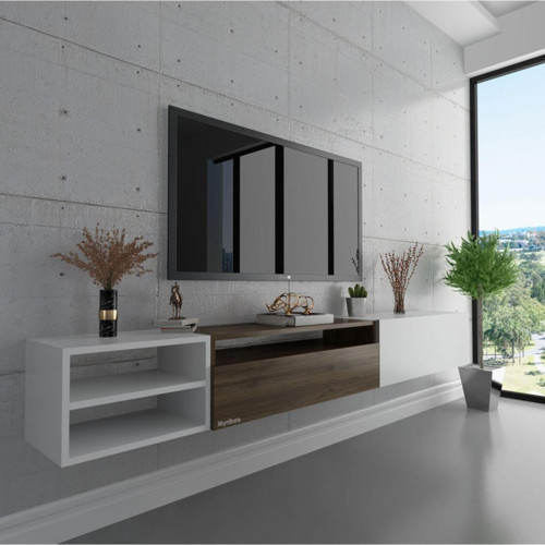 Duvara Monte Tv Sehpası S6111-5 Beyaz Ceviz Beyaz