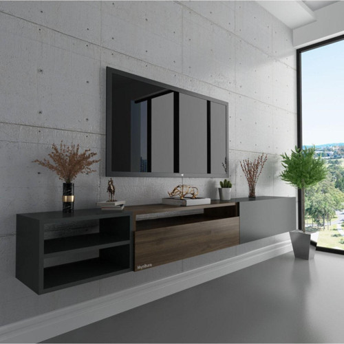 Duvara Monte Tv Sehpası S6111-8 Antrasit Ceviz Antrasit