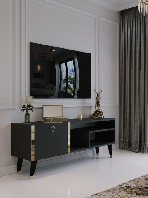 Festival Tv Sehpası G6307-4 Antrasit Gold Detaylı Minifiks Bağlantı Tv Ünitesi