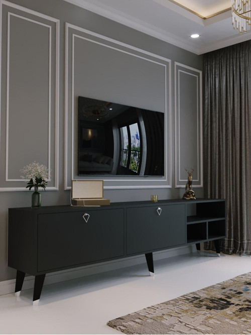 Festival Tv Ünitesi S6501-4 Antrasit Silver Detaylı Minifiks Bağlantı Tv Sehpası