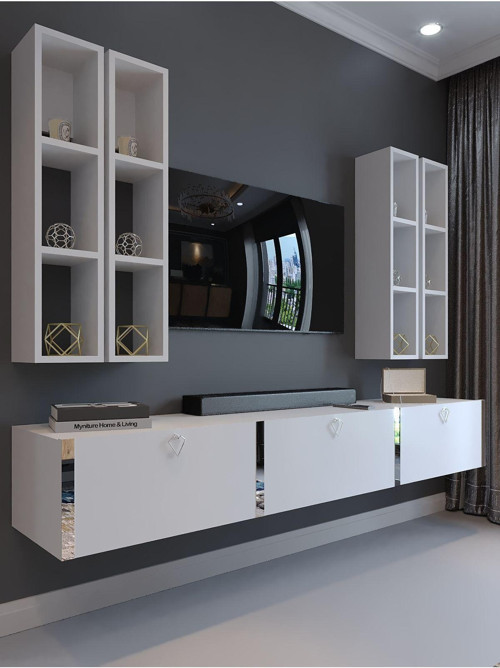 Festival Tv Ünitesi S13002-1 Beyaz Parlak Silver Duvara Monte Tv Sehpası