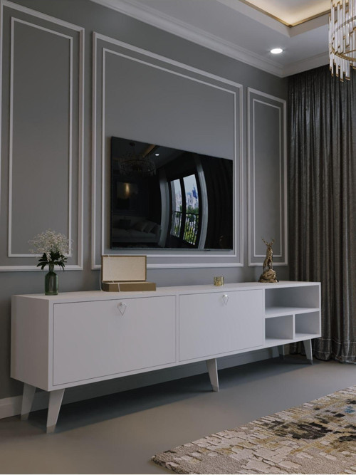 Festival Tv Ünitesi S6501-1 Beyaz Parlak Silver Detaylı Minifiks Bağlantı Tv Sehpası