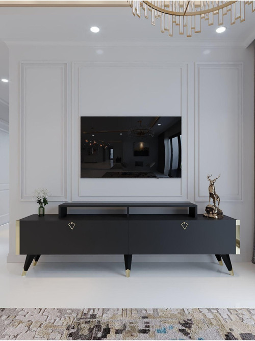 Festival Tv Ünitesi G3010-4 Antrasit Gold Detaylı Minifiks Bağlantı Tv Sehpası