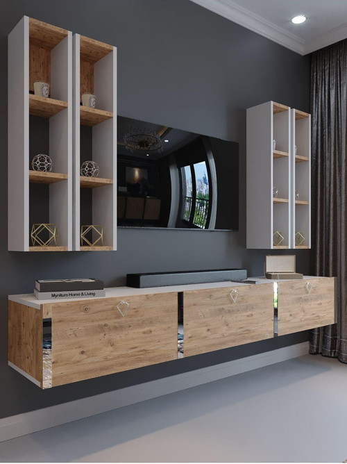 Festival Tv Ünitesi S13002-1-6 Beyaz Atlantik Çam Silver Duvara Monte Tv Sehpası