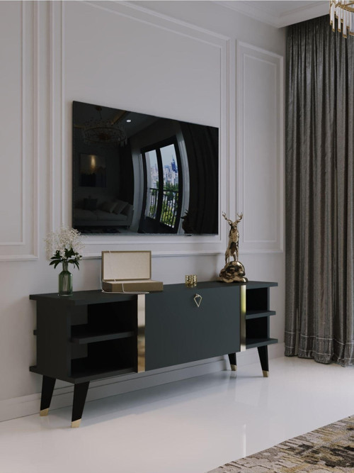 Festival Tv Sehpası G6306-4 Antrasit Gold Detaylı Minifiks Bağlantı Tv Ünitesi