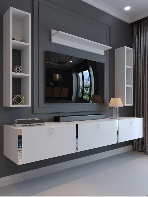 Festival Tv Ünitesi S13008-1 Beyaz Parlak Silver Duvara Monte Tv Sehpası