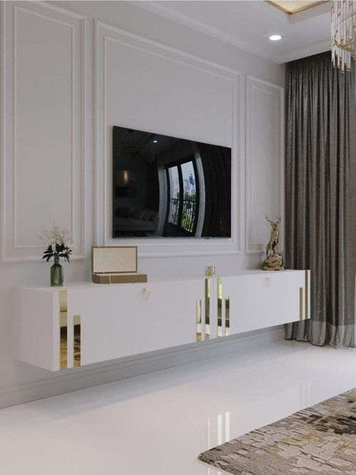 Duvara Monte Tv Sehpası Beyaz Gold Q6300-1