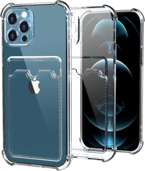 Apple iPhone 12 Pro Max Kapak Kamera Korumalı Kartlıklı Darbe Emici Özellikli Şeffaf Silikon Kılıf
