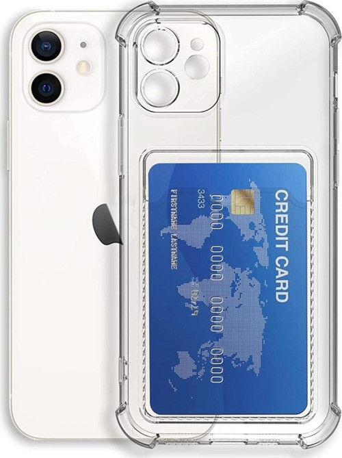 Apple iPhone 12 Kapak Kamera Korumalı Kartlıklı Darbe Emici Özellikli Şeffaf Silikon Kılıf