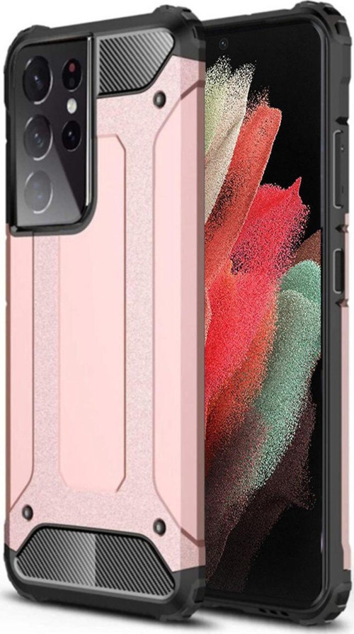 Samsung Galaxy S21 Ultra Kapak Çift Katmanlı Zırh Tank Kılıf - Rose Gold