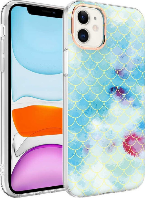 Apple iPhone 11 Kapak Palık Pullu Desenli Parlak Silikon Kılıf - Mavi