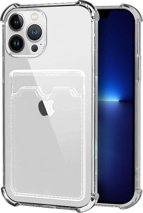 Apple iPhone 13 Pro Max Kapak Kamera Korumalı Kartlıklı Darbe Emici Özellikli Şeffaf Silikon Kılıf