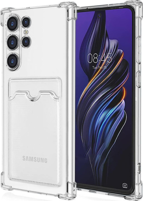 Samsung Galaxy S23 Ultra Kapak Kamera Korumalı Kartlıklı Darbe Emici Özellikli Şeffaf Silikon Kılıf
