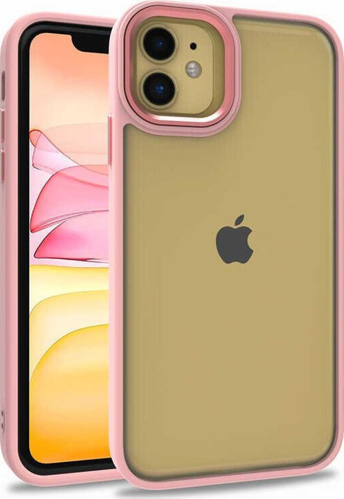 Apple iPhone 11 Kapak Metal Kamera Korumalı Arkası Şeffaf Silikon Kılıf - Rose Gold