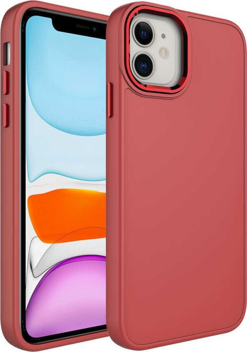 Apple iPhone 11 Kapak Renkli Metal Kamera Çerçeveli Class İçi Kadife Lasnman Kılıf - Açık Mürdüm
