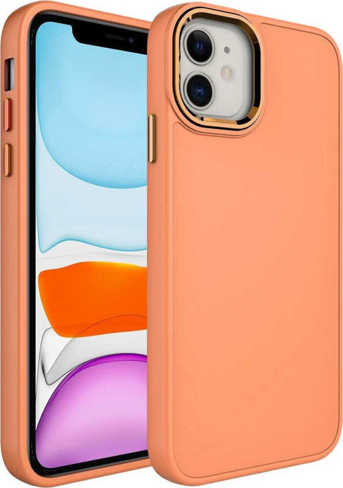 Apple iPhone 11 Kapak Renkli Metal Kamera Çerçeveli Class İçi Kadife Lasnman Kılıf - Açık Turuncu