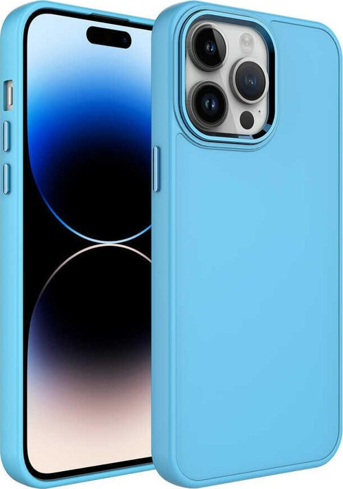 Apple iPhone 13 Pro Kapak Renkli Metal Kamera Çerçeveli Class İçi Kadife Lasnman Kılıf - Mavi