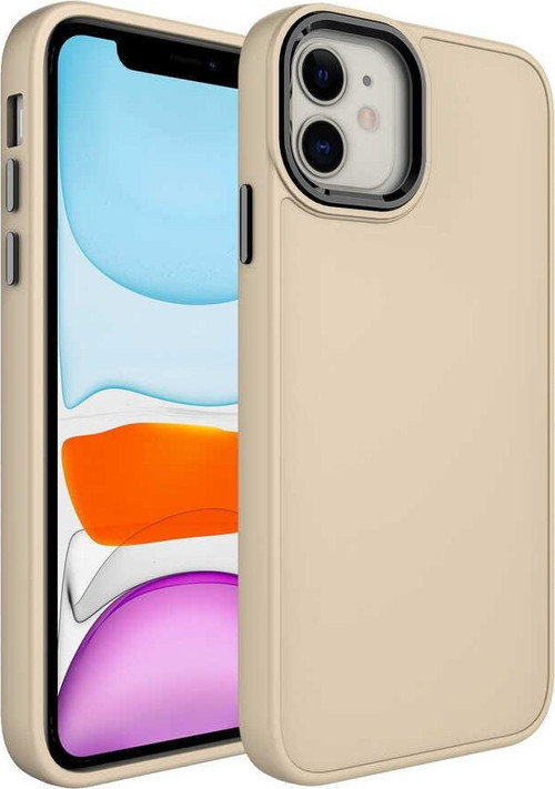 Apple iPhone 11 Kapak Renkli Metal Kamera Çerçeveli Class İçi Kadife Lasnman Kılıf - Krem