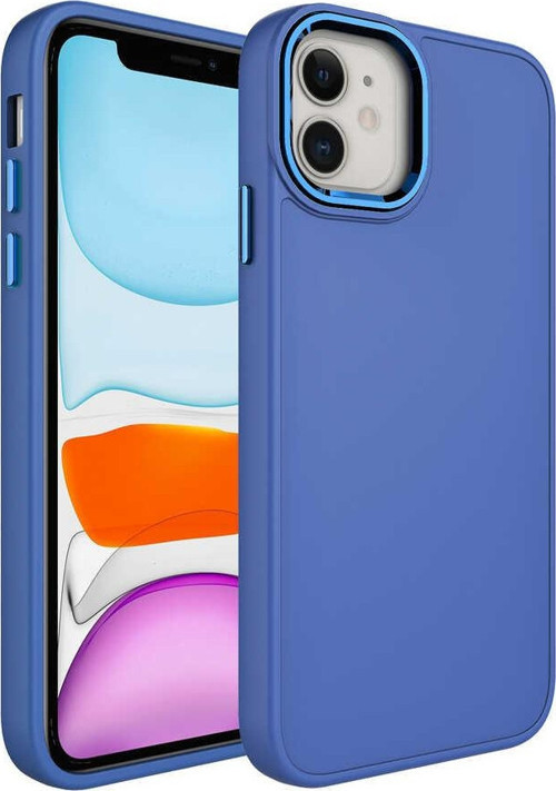 Apple iPhone 11 Kapak Renkli Metal Kamera Çerçeveli Class İçi Kadife Lasnman Kılıf - Sierra Mavisi