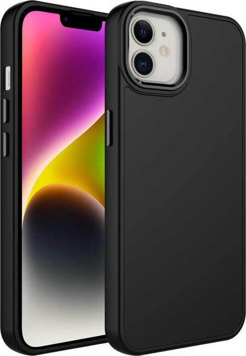 Apple iPhone 11 Kapak Renkli Metal Kamera Çerçeveli Class İçi Kadife Lasnman Kılıf - Siyah