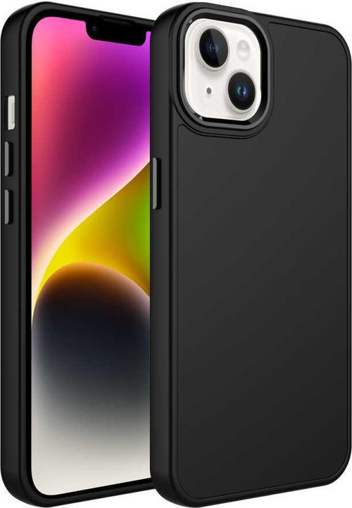 Apple iPhone 14 Plus Kapak Renkli Metal Kamera Çerçeveli Class İçi Kadife Lasnman Kılıf - Siyah