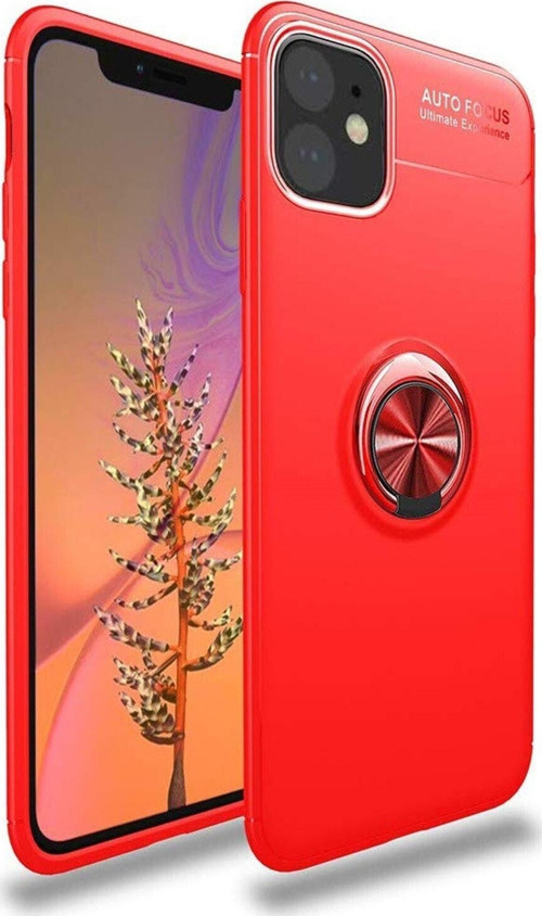 Apple iPhone 11 Kılıf Renkli Yüzüklü Manyetik Silikon Kapak Kırmızı - Kırmızı