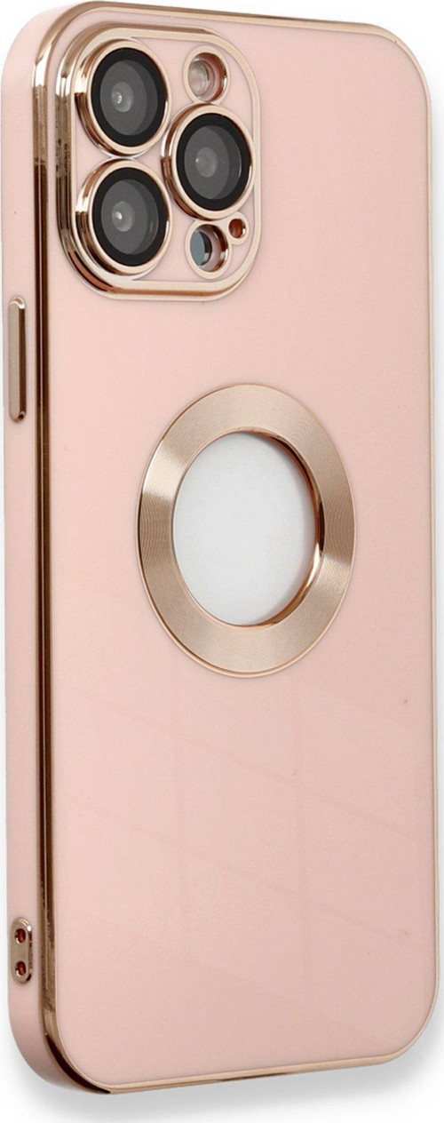Apple iPhone 14 Pro Kapak Mercek Korumalı Logo Gösteren Tasarım Silikon Kılıf - Rose Gold